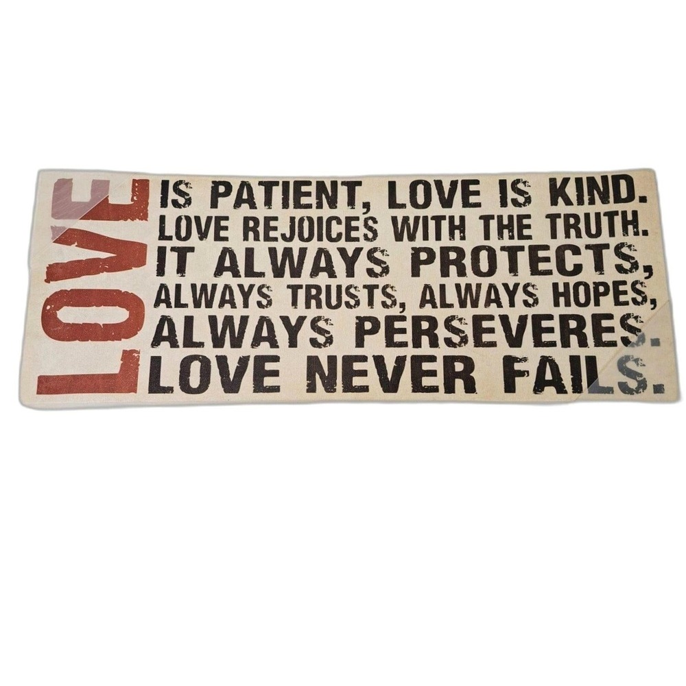 Louise Carey Love is Patient Love is Kind Canvas Wall Art Scripture Sign 24x10